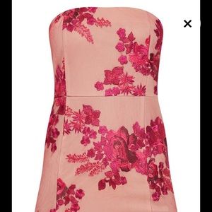 fuchsia bandeau embroidered lace bodycon dress